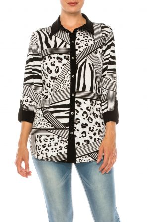Nygard Multi Print Collared Button Up Top