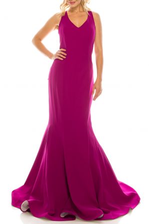 Odrella Fuchsia Trumpet Evening Gown with Open Back
