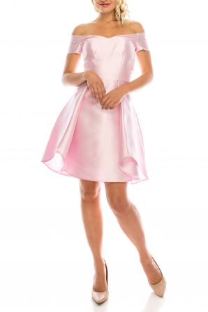 Odrella Light Pink Off-the-Shoulder A-Line Party Dress