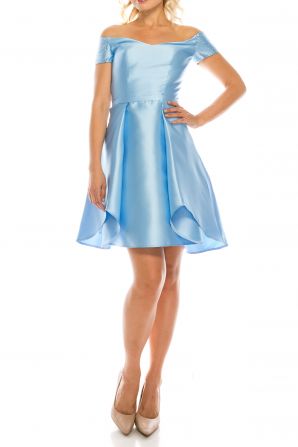 Odrella Sky Blue Off-the-Shoulder A-Line Party Dress