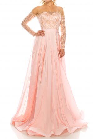 Odrella Pink Embellished Lace & Taffeta A-Line Evening Gown