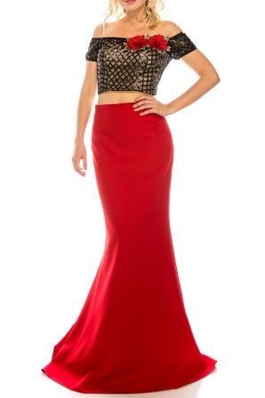 Odrella Red 2 Piece Trumpet Evening Gown