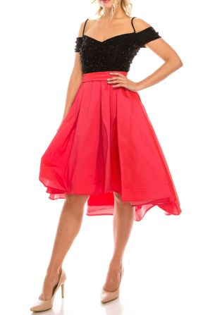 Odrella Orange Cold Shoulder Circle Skirt Party Dress