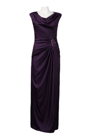 Patra Cowl Neck Draped Side Rhinestone Detail Satin Dress