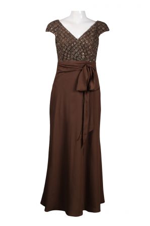 Patra V-Neck Cap Sleeve Embellished Bodice Tie Waist Chiffon Dress (Petite)