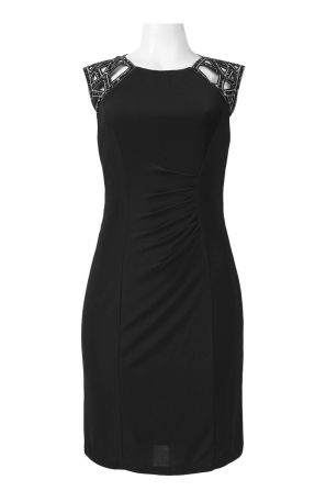 Patra Sequin and Bead Embellished Neckline Sleeveless ZIpper Back Jersey Dress