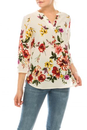 Profile Apparel Ivory Yellow Red 3/4 Sleeve Relax Fit Top
