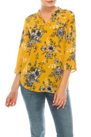 Profile Apparel Mustard English Rose 3/4 Sleeve Relax Fit Top
