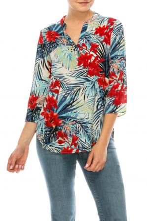 Profile Apparel Blue Red Tropic 3/4 Sleeve Relax Fit Top