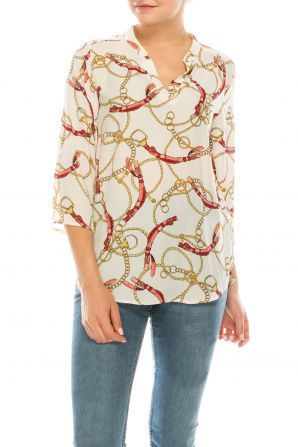 Profile Apparel Ivory Blush Chain 3/4 Sleeve Relax Fit Top