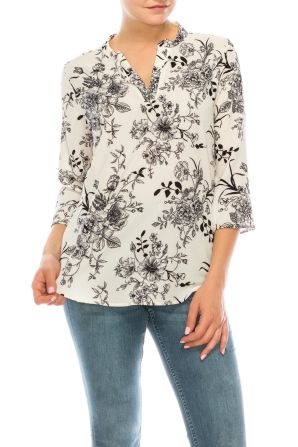 Profile Apparel White English Rose 3/4 Sleeve Relax Fit Top
