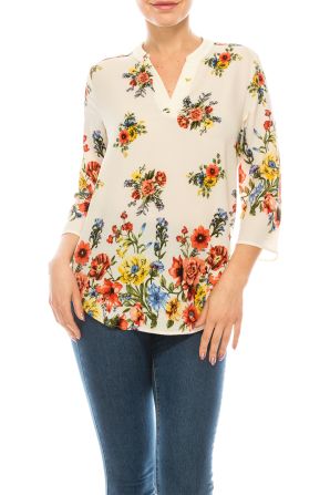Profile Apparel Ivory Floral Printed Top with Denser Flowers at Bottom