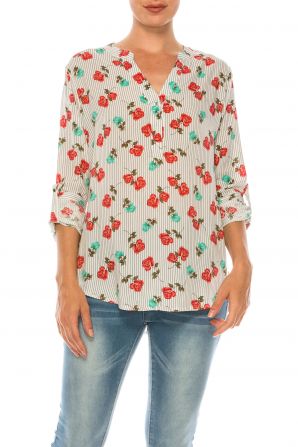 Profile Apparel 3/4 Roll Up Button Sleeve Relax Fit Top