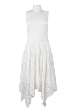 R & K Crew Neck Sleeveless Keyhole Back Diamond Pattern Lace Dress