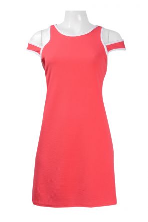 R & K Scoop Neck Cutout Shoulder Piping Detail Pique Dress