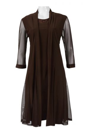 R&M Richards Crew Neck Sleeveless Solid Jersey Mesh Dress with Jacket (Petite)