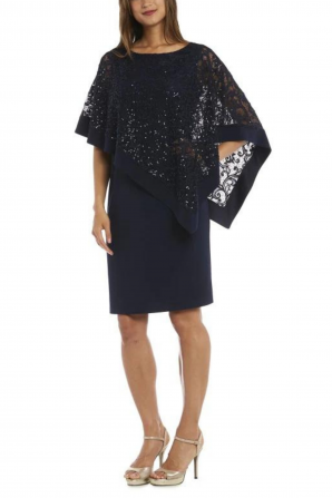 R&M Richards Sleeveless Sheath Dress with Lace Overlay