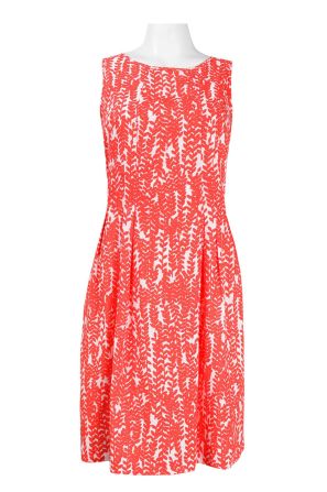 RMLL Sleeveless Leaf Pattern Pleated Linen Blend Dress
