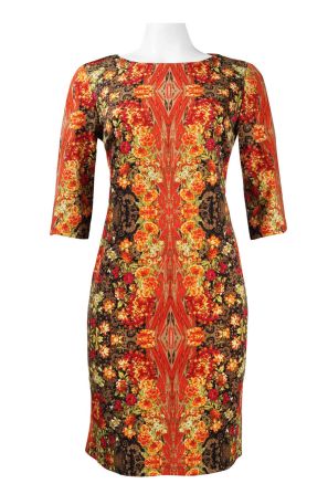 RMLL Elbow Sleeve Mixed Abstract Floral Print Scuba Dress
