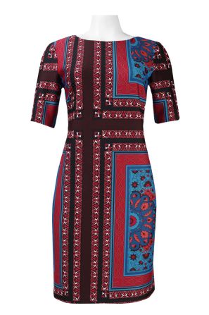RMLL Half Sleeve Boat Neck Mixed Print Scuba Short Dress