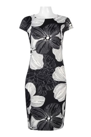 RMLL Boat Neck Cap Sleeve Zipper Back Bodycon Floral Print Scuba Dress