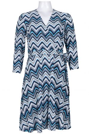 Sandra Darren 3/4 Sleeve Surplice Neckline Zigzag Print Jersey Dress