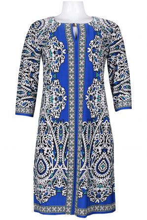Sandra Darren 3/4 Neckline Keyhole Neckline Printed Jersey Dress