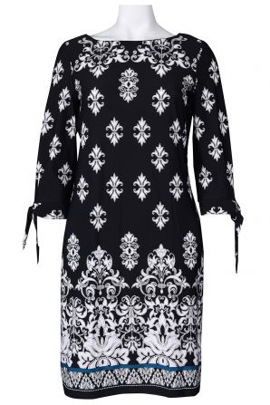 Sandra Darren Boat Neckline Half Sleeve Damask Print Jersey Dress