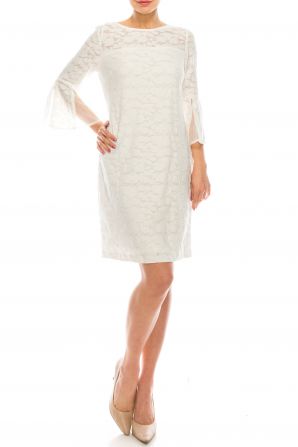 Sandra Darren Ivory Semi Sheer Floral Patterned Sheath Dress
