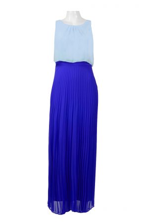 Sangria Boat Neck Sleeveless Popover Accordion Pleat Chiffon Dress