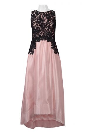 Sangria Crew Neck Sleeveless Zipper Back Floral Lace Bodice Box Pleat Shantung Dress