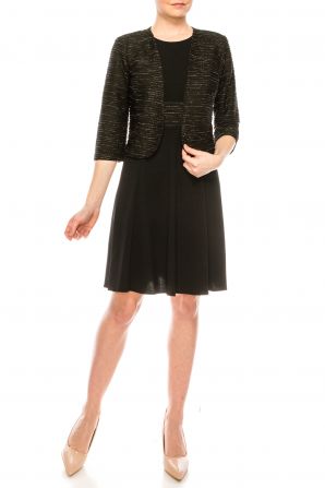 SD Collections Black Silver 3/4 Sleeve Jacket Dress