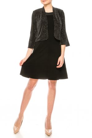 SD Collections Black Silver 3/4 Sleeve Jacket Dress