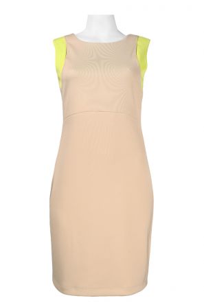 Sharagano Crew Neck Contrast Trim Scuba Sheath Dress