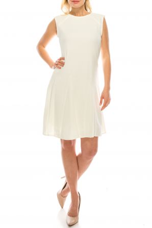 Sharagano Crew Neckline Flutter Hem Textured Jersey Skater Dress