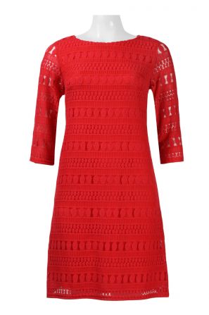 Sharagano Boat Neck 3/4 Sleeve Zipper Back Lace Dress