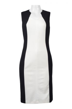 Sharagano V-Neck Sleeveless Zipper Back Bodycon Stretch Crepe Panel Dress