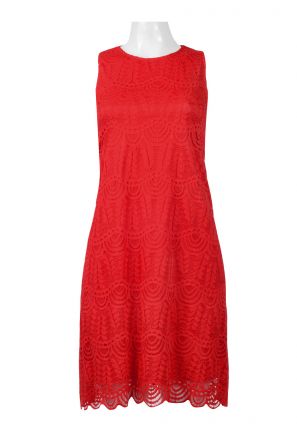 Sharagano Crew Neck Sleeveless Keyhole Back Solid Lace Dress