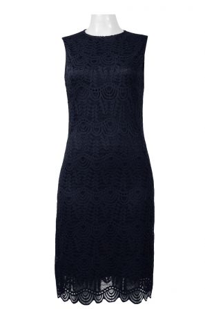 Sharagano Crew Neck Sleeveless Zipper Back Solid Lace Dress