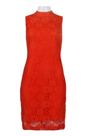 Sharagano High Neck Sleeveless Zipper Back Floral Lace Dress