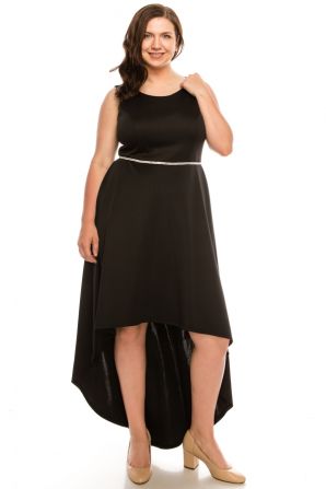 Shelby Nites Black Neoprene High Low Dress with Rhinestoned Waist