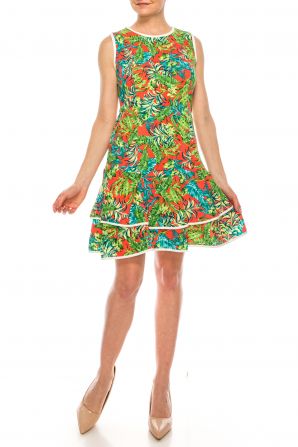 Shelby & Palmer Real Teal Time Palm Tree Print Fit & Flare Dress