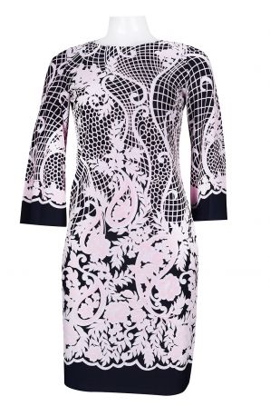 Shelby & Palmer Angel Sleeve Contrast Ornament Pattern Jersey Dress