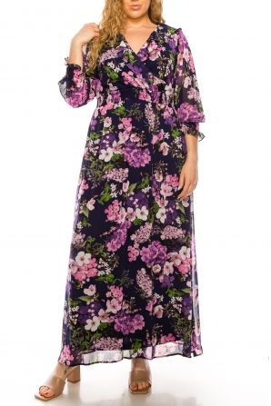 Shelby & Palmer Navy Pink Floral Print Maxi Dress