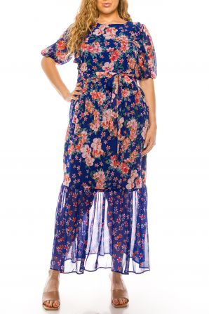 Shelby & Palmer Royal Pink Floral Print Maxi Dress