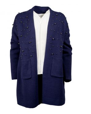 Sioni shrug in stretch knit with allover  pearlescent details.