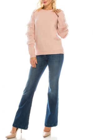 Sioni Dusty Pink Dolman Sweater with Faux Fur Trims