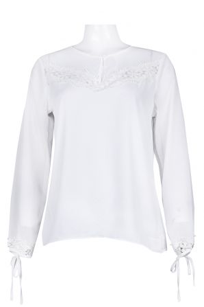 Sioni Long Sleeve Lace Detail Chiffon Top