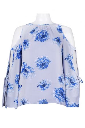 Sioni Cutout Sleeves Floral Print Crepe Chiffon Top