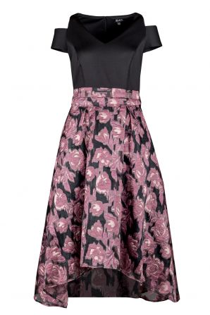 Ignite Evenings Cutout Shoulder Plain Bodice Floral Jacquard Dress